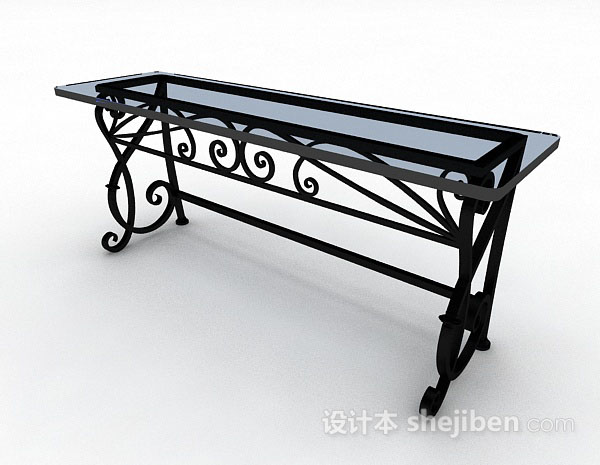 黑色铁艺长方餐桌3d模型下载