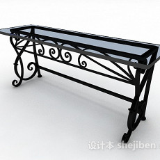 黑色铁艺长方餐桌3d模型下载