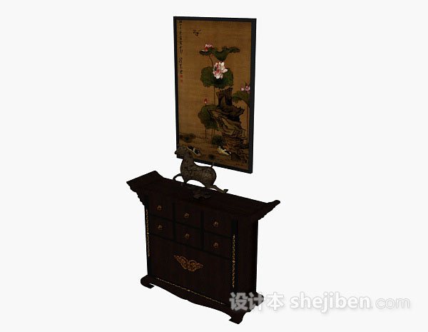 免费中式棕色木质厅柜3d模型下载
