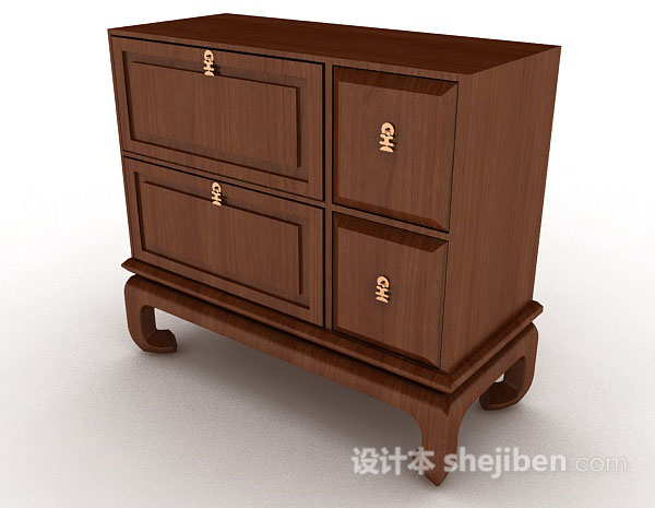 免费复古木质棕色厅柜3d模型下载