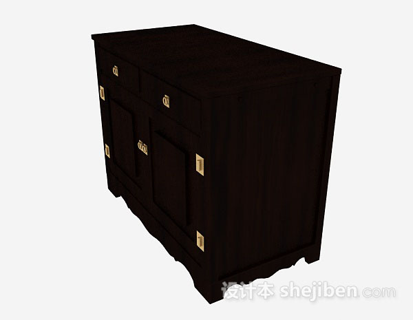 免费中式深棕色储物柜3d模型下载