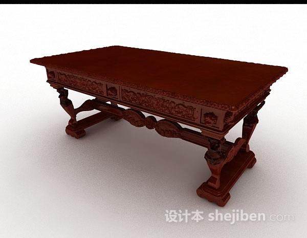 免费中式红棕色餐桌3d模型下载