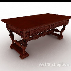 中式红棕色餐桌3d模型下载
