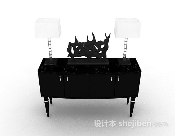 现代风格黑色简约木质厅柜3d模型下载