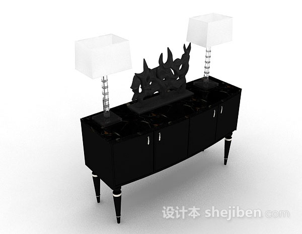 黑色简约木质厅柜3d模型下载