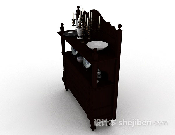设计本深棕色木质厅柜3d模型下载