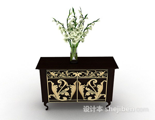 中式风格中式木质雕花厅柜3d模型下载