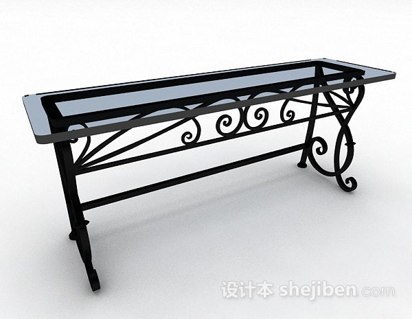 免费黑色铁艺长方餐桌3d模型下载