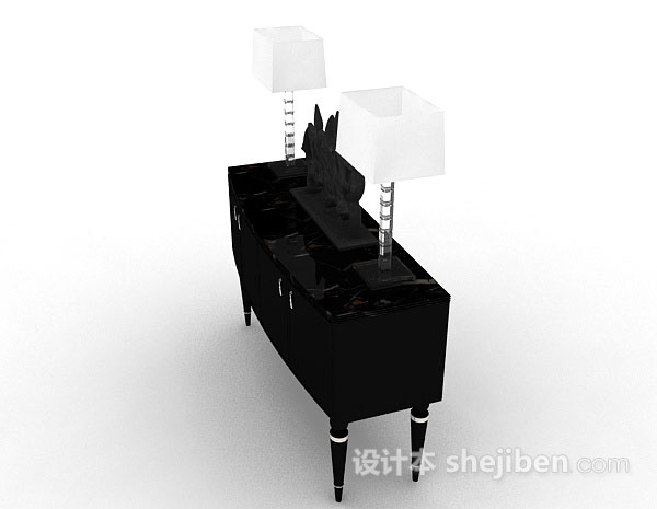 设计本黑色简约木质厅柜3d模型下载