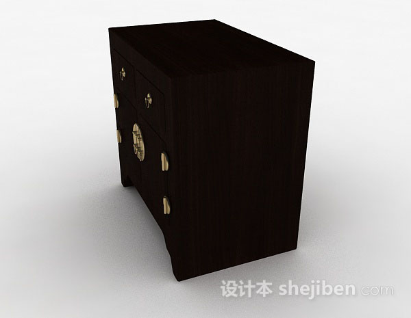 免费中式木质棕色床头柜3d模型下载