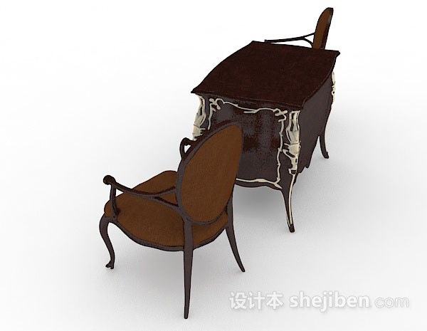 设计本欧式木质棕色桌椅组合3d模型下载
