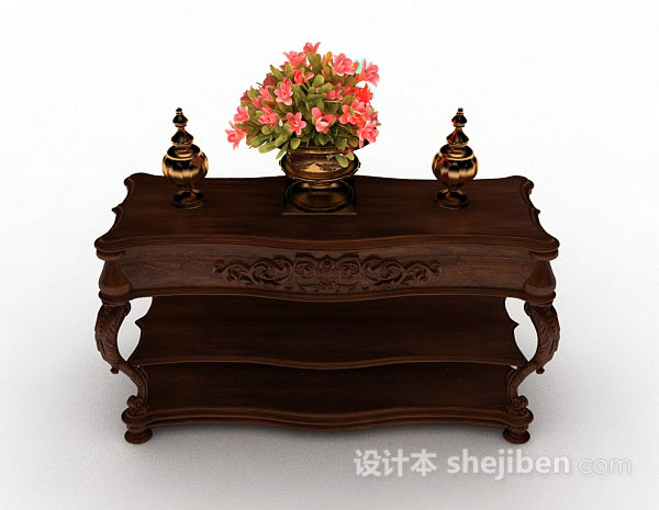 中式风格中式木质棕色茶几3d模型下载