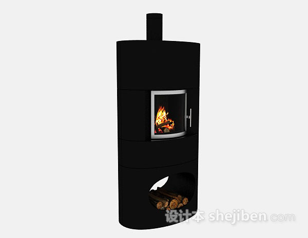 黑色小壁炉3d模型下载