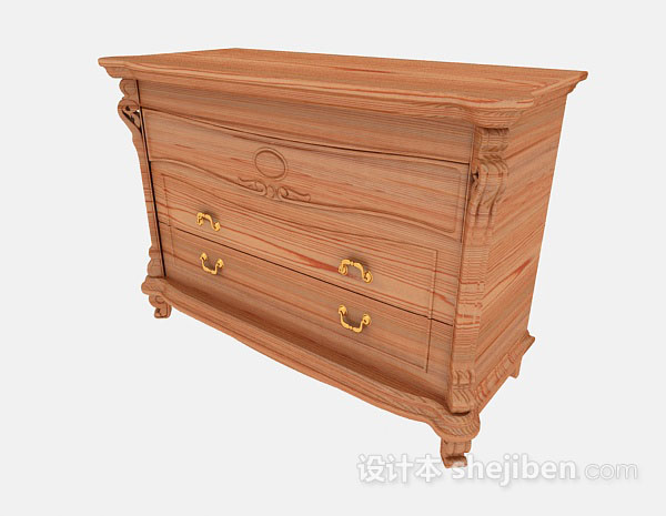 免费欧式复古棕色木质厅柜3d模型下载