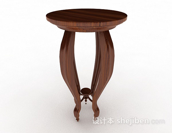 现代风格木质棕色圆形餐桌3d模型下载