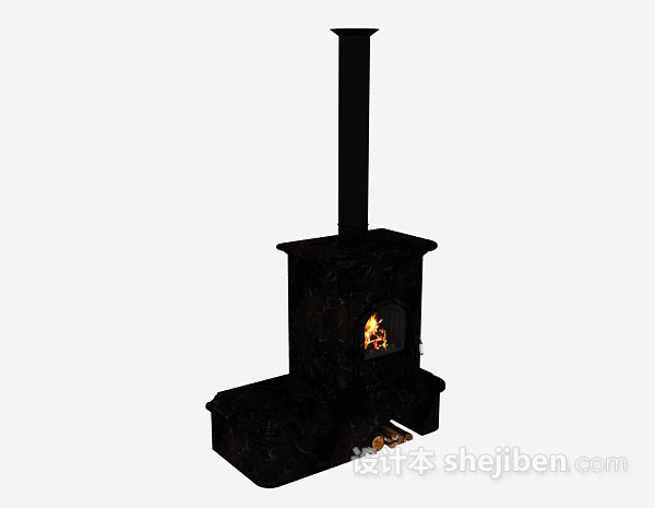 黑色石壁炉3d模型下载