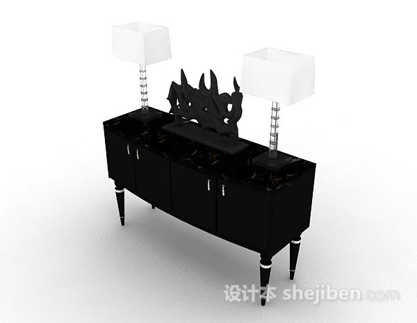 免费黑色简约木质厅柜3d模型下载