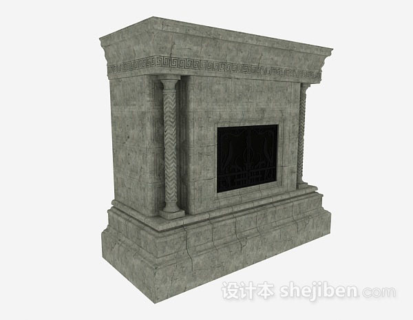 现代风格棕色石壁炉3d模型下载
