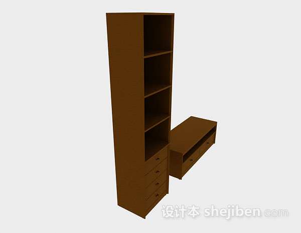 设计本木质棕色组合厅柜3d模型下载