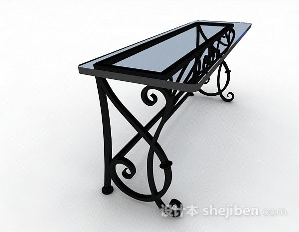 设计本黑色铁艺长方餐桌3d模型下载