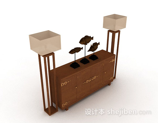 新中式木质棕色厅柜3d模型下载