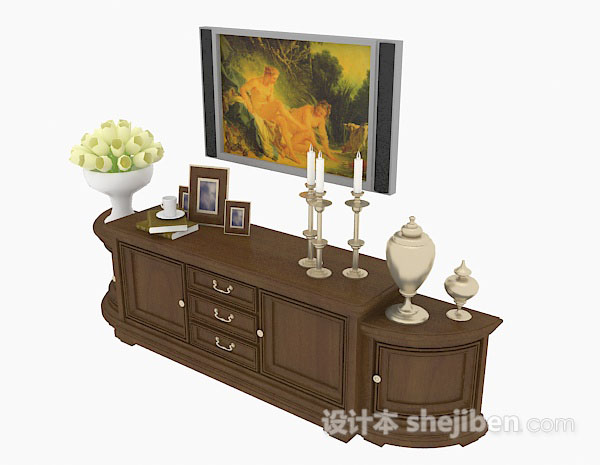 现代风格棕色木质装饰厅柜3d模型下载