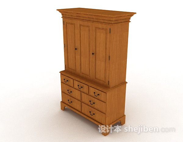 免费木质棕色衣柜3d模型下载