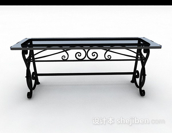 现代风格黑色铁艺长方餐桌3d模型下载