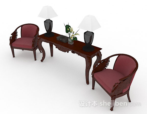 免费红色木质家居椅子3d模型下载