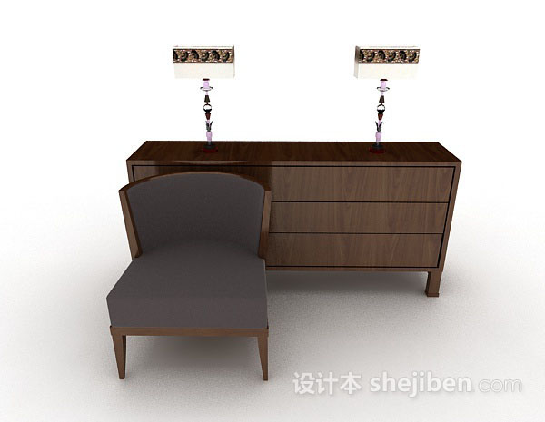 现代风格木质棕色家居椅3d模型下载