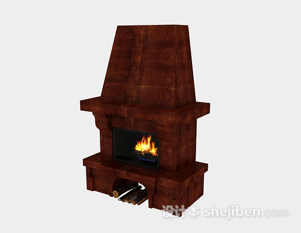 免费棕色木质壁炉3d模型下载