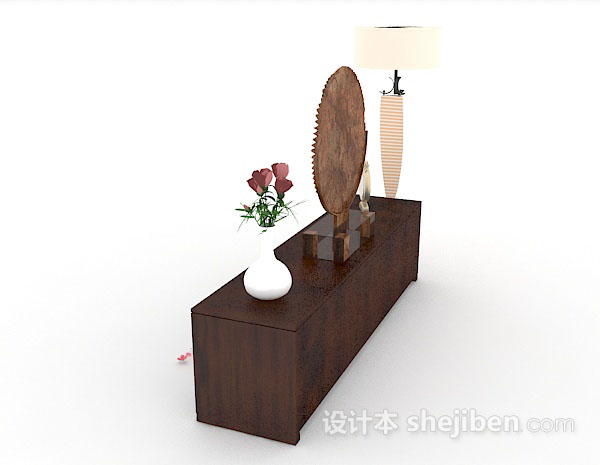 设计本新中式木质装饰厅柜3d模型下载