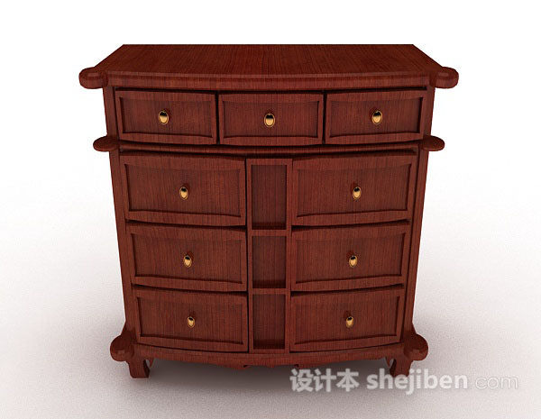 现代风格木质红棕色厅柜3d模型下载