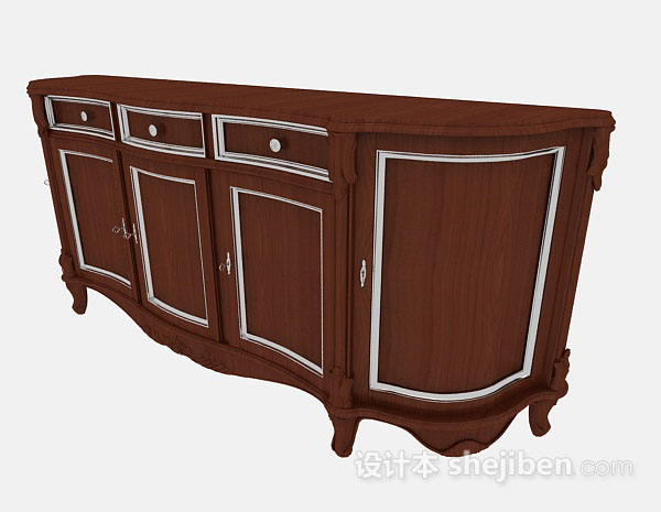 免费欧式木质棕色厅柜3d模型下载