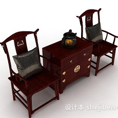 中式木质桌椅3d模型下载