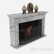简约灰色石壁炉3d模型下载