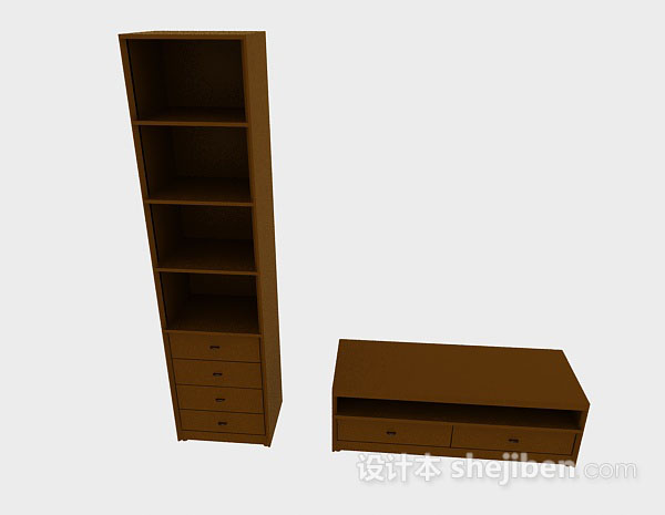 现代风格木质棕色组合厅柜3d模型下载