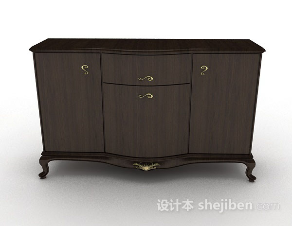 欧式风格欧式木质棕色厅柜3d模型下载