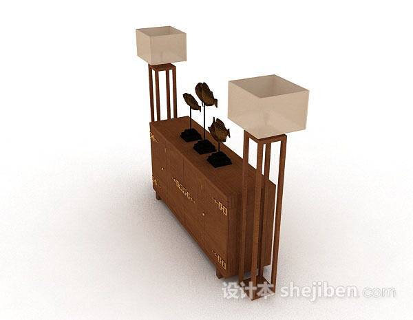 设计本新中式木质棕色厅柜3d模型下载