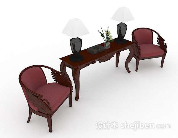 红色木质家居椅子3d模型下载