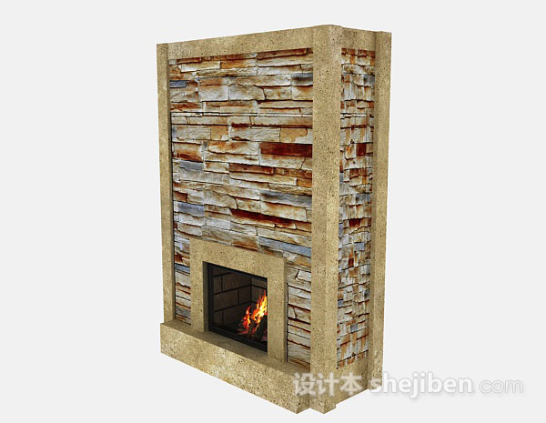 设计本棕色石材壁炉3d模型下载