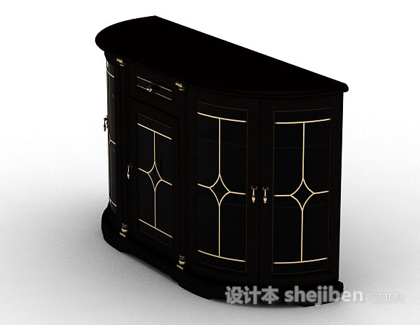 免费黑色木质厅柜3d模型下载