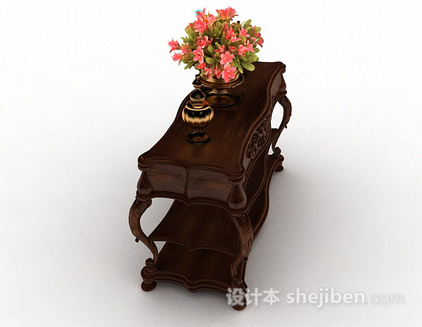 设计本中式木质棕色茶几3d模型下载