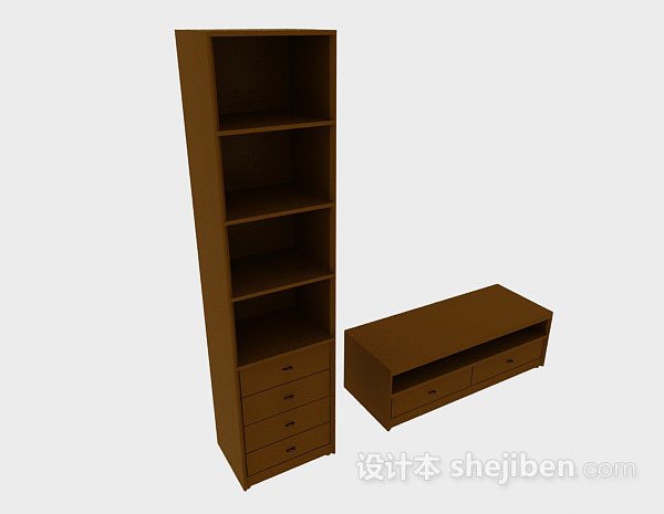 免费木质棕色组合厅柜3d模型下载