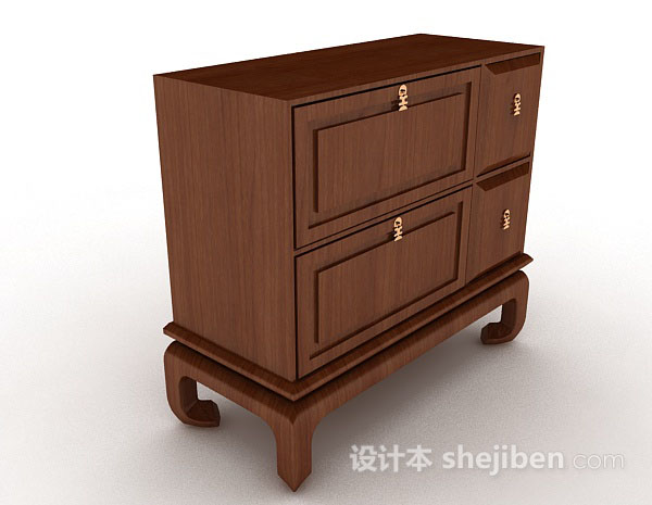 复古木质棕色厅柜3d模型下载