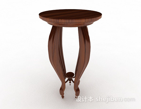 设计本木质棕色圆形餐桌3d模型下载