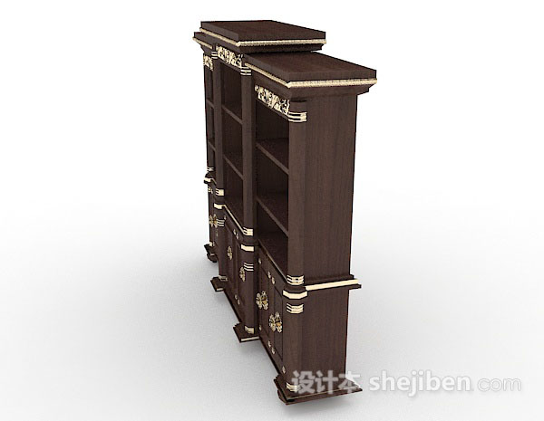 免费中式木质棕色展示柜3d模型下载