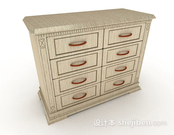 中式风格卡其色木质厅柜3d模型下载