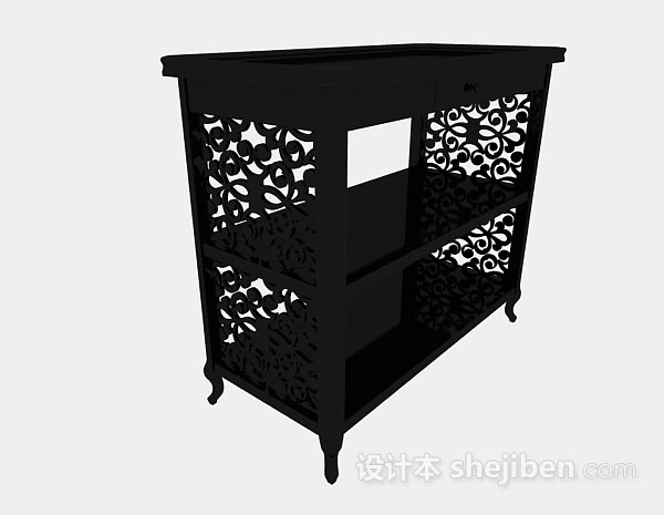 设计本新中式黑色雕花展示柜架3d模型下载