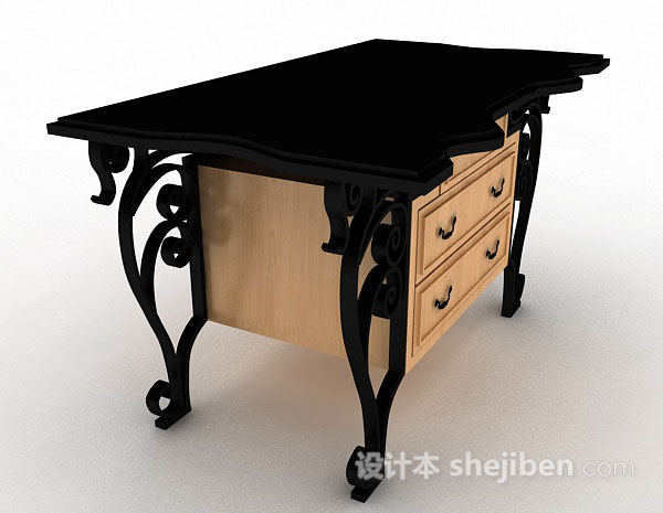 设计本黑色书桌3d模型下载